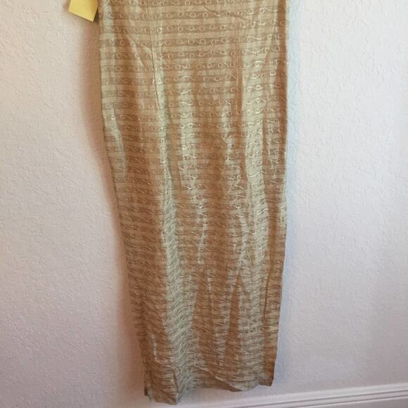 Vintage M Asian Cream maxi dress stripes & swirls metallic formal dress - Picture 6 of 6